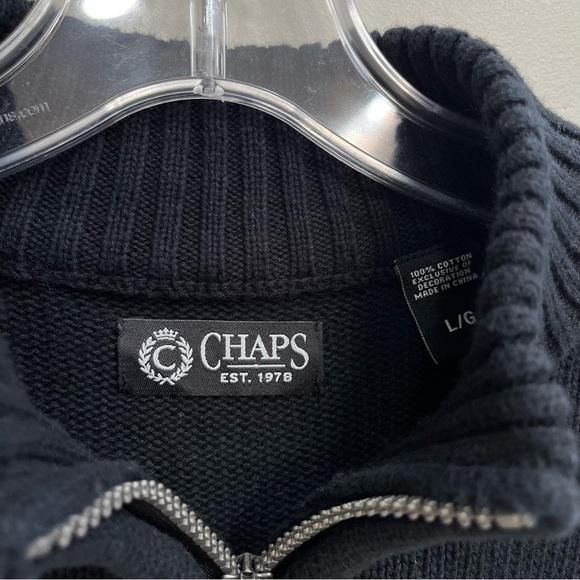 Chaps Sweater Men’s Large Black Fair Isle Deer Skull  Sweater Quarter Zip - Picture 6 of 6